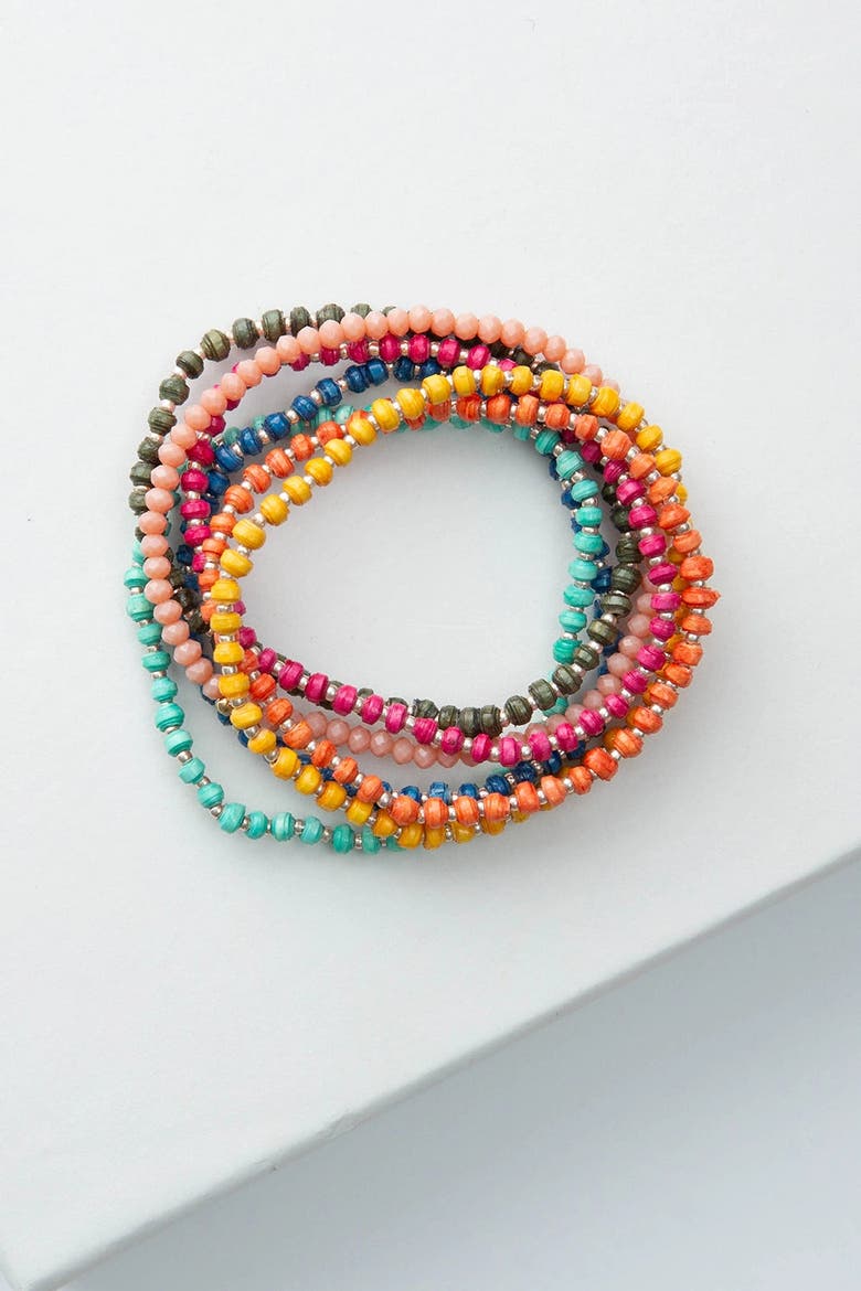 Tiny Paper Bead Bracelet Set of 8, Alternate, color, Turquoise