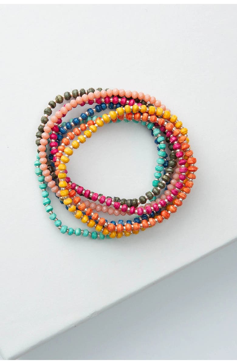 Noonday Tiny Paper Bead Bracelet Set of 8, Alternate, color, Turquoise