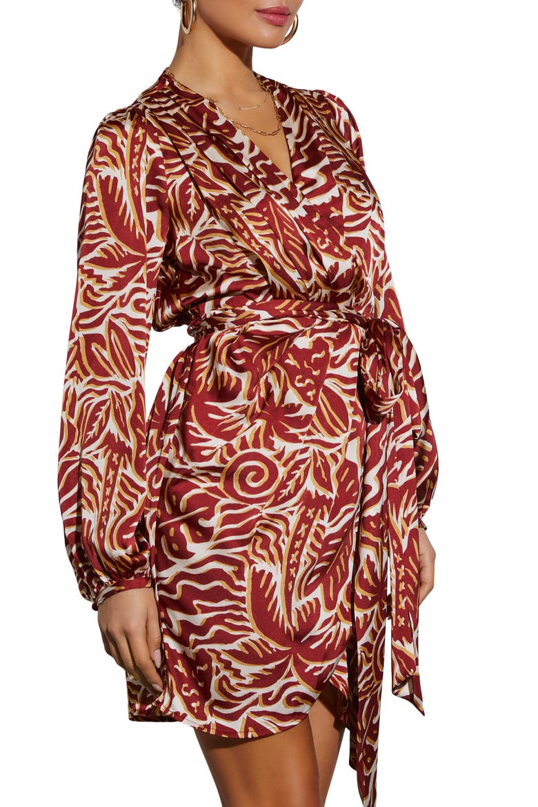 Erin Abstract Print Long Sleeve Minidress, Alternate, color, RUST