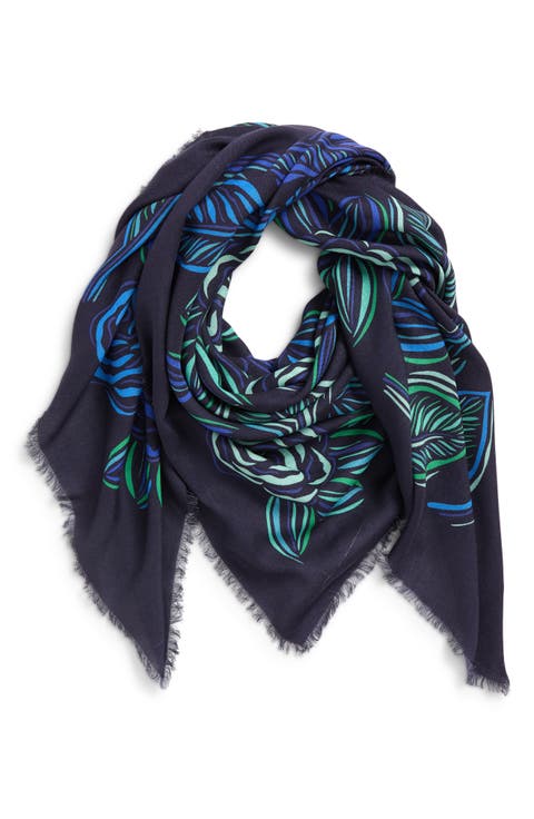 Gestural Rose Print Square Scarf