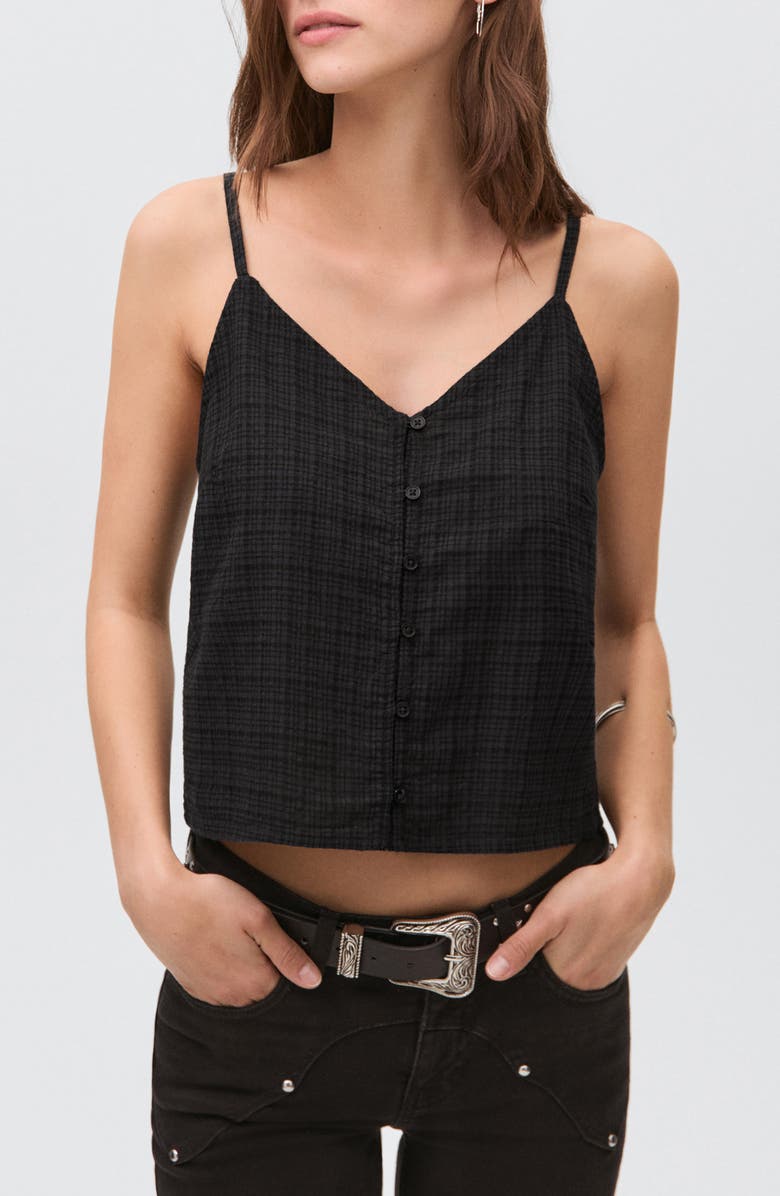 MANGO TEEN Plaid Cotton Blend Crop Camisole, Main, color, Black