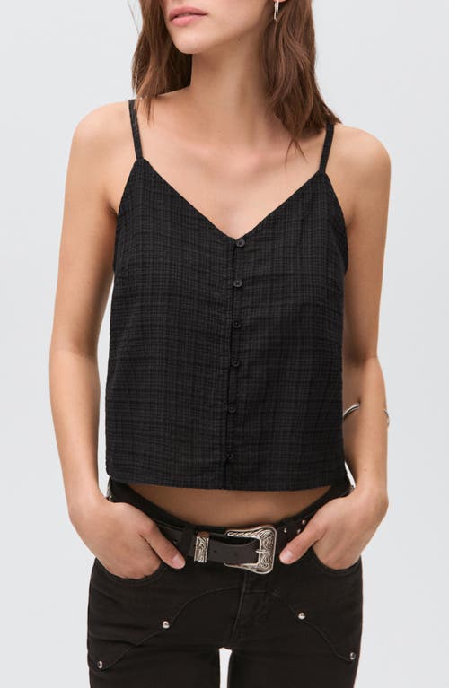 Mango Teen Plaid Cotton Blend Crop Camisole In Black