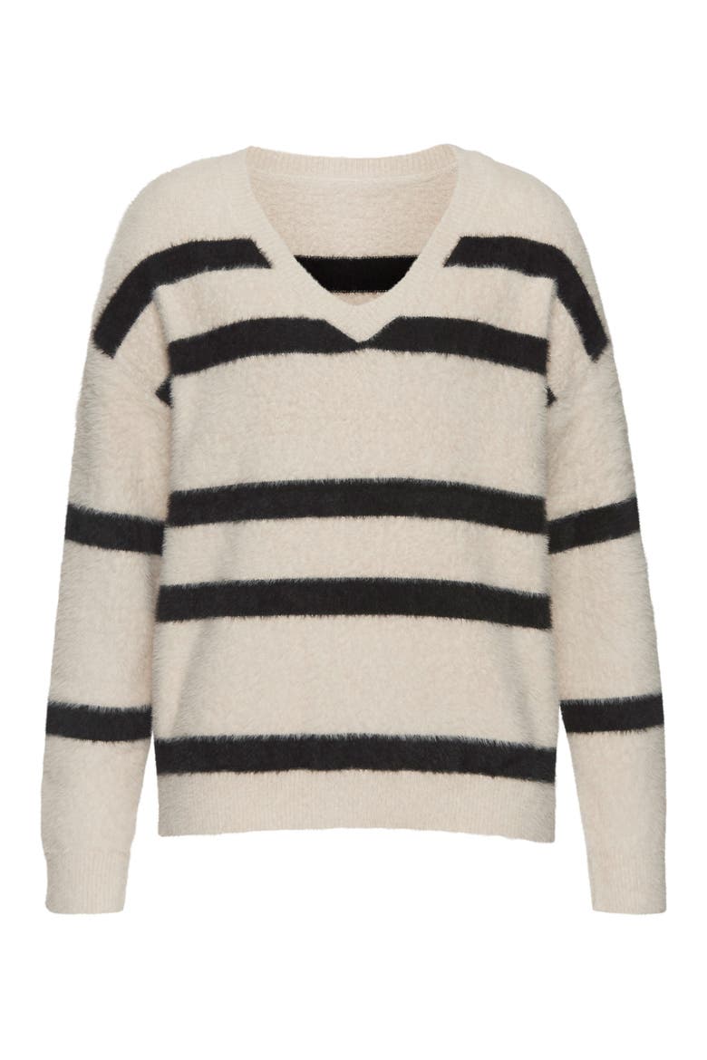 Fuzzy Knit Striped Sweater, Alternate, color, Sand & Black