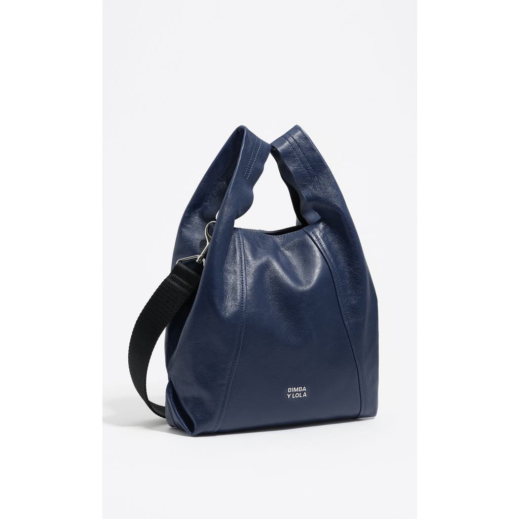 Bimba Y Lola Leather Medium Paper Bag In Blue