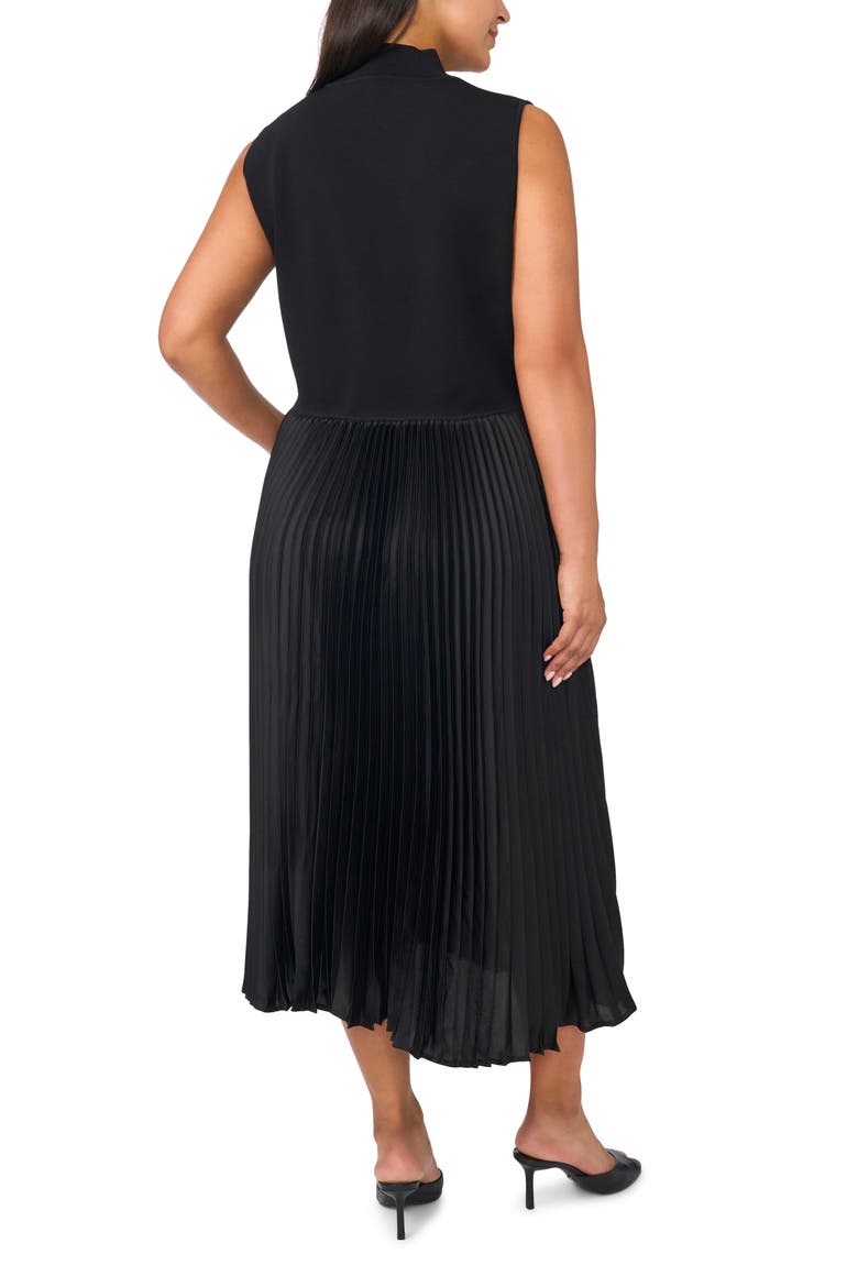 Mock Neck Pleated Maxi Dress, Alternate, color, RICH BLACK