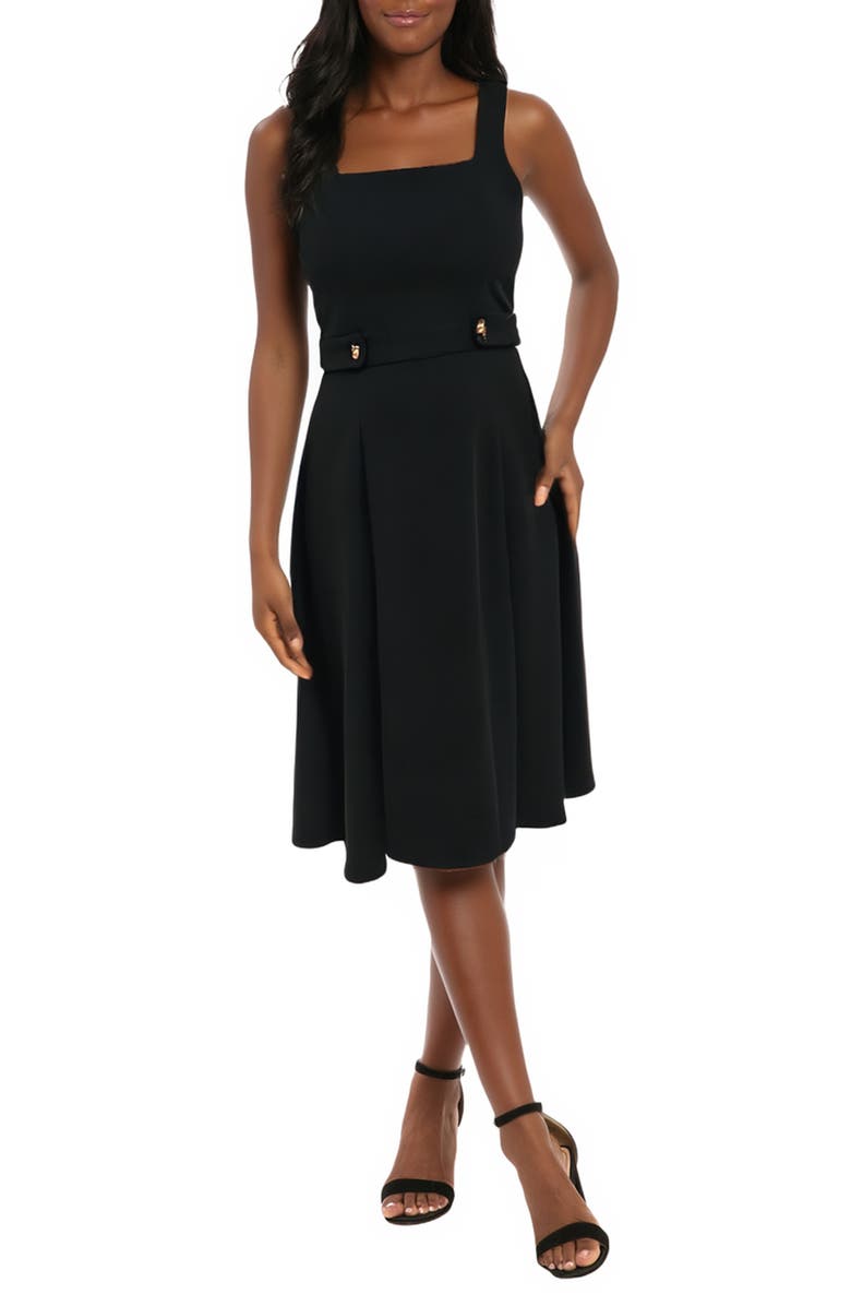 London Times Square Neck Fit & Flare Midi Dress, Main, color, Black