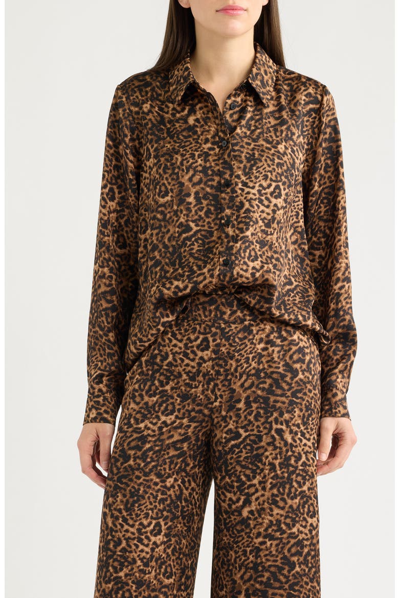Leopard Print Long Sleeve Shirt, Main, color, WALNUT BLACK LEOPARD