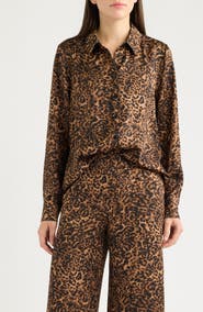 Tahari ASL Leopard Print Long Sleeve Shirt