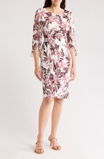 Connected Apparel Tulip Sleeve Faux Wrap Dress