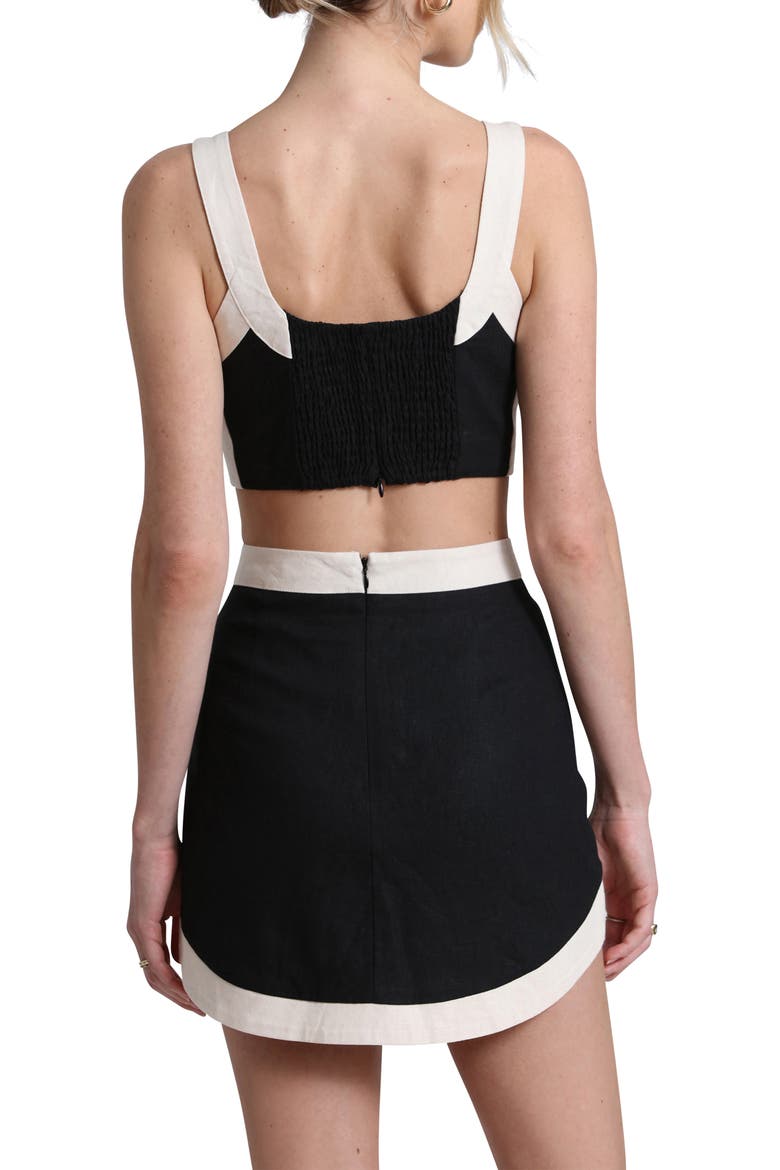 Colorblock Linen Blend Crop Top & Miniskirt Set, Alternate, color, BLACK-IVORY
