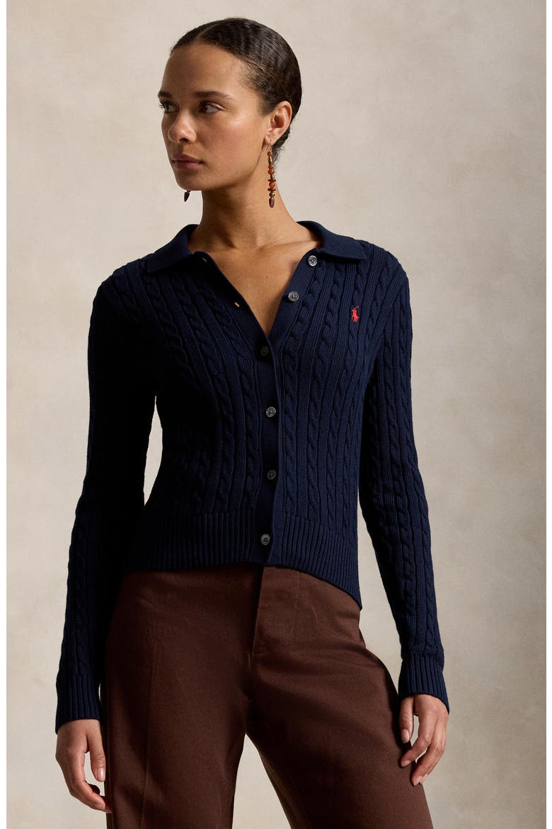 Cable Knit Cotton Cardigan, Alternate, color, HUNTER NAVY