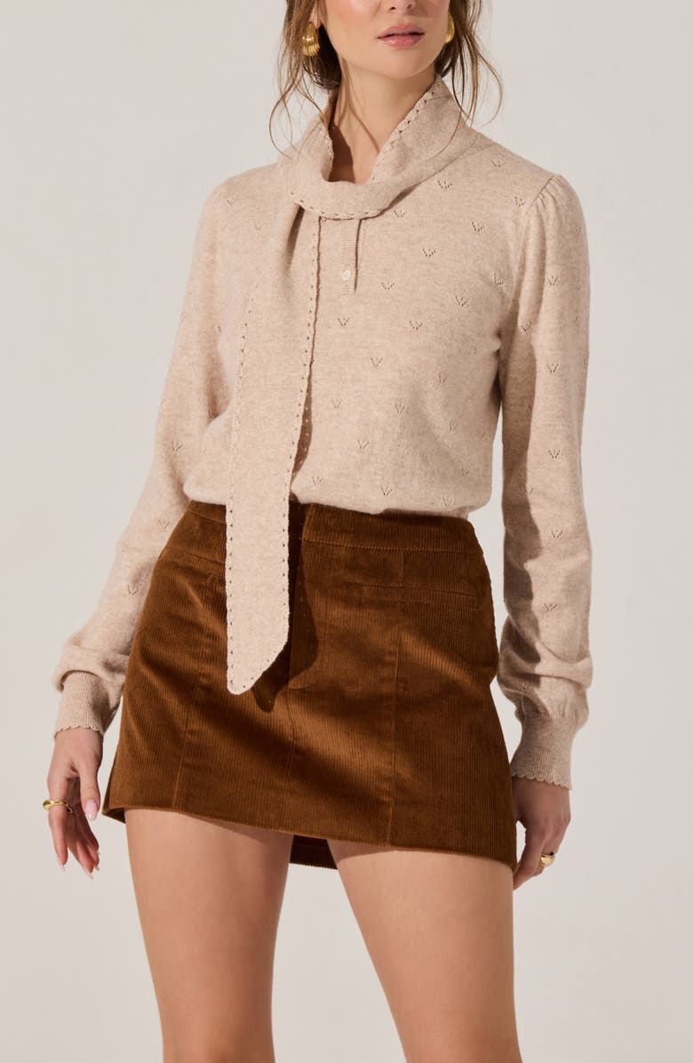 ASTR the Label Ovalia Scarf Neck Pointelle Detail Sweater, Alternate, color,