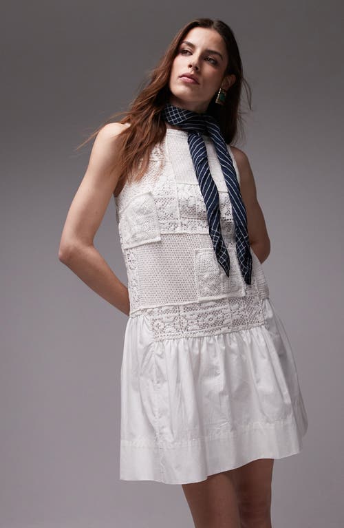 Topshop Patchwork Lace Cotton Minidress In White