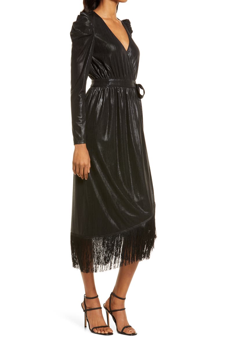 Lulus Dream Big Metallic Puff Long Sleeve Midi Dress, Alternate, color, 