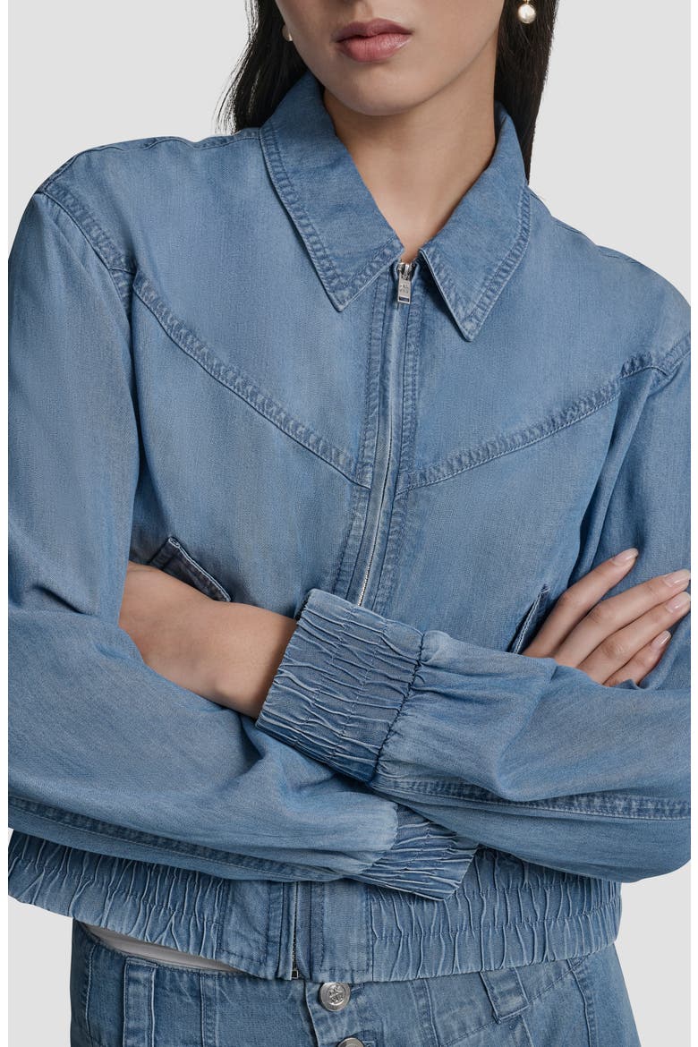 Front Zip Chambray Bomber, Alternate, color, STREAM WASH