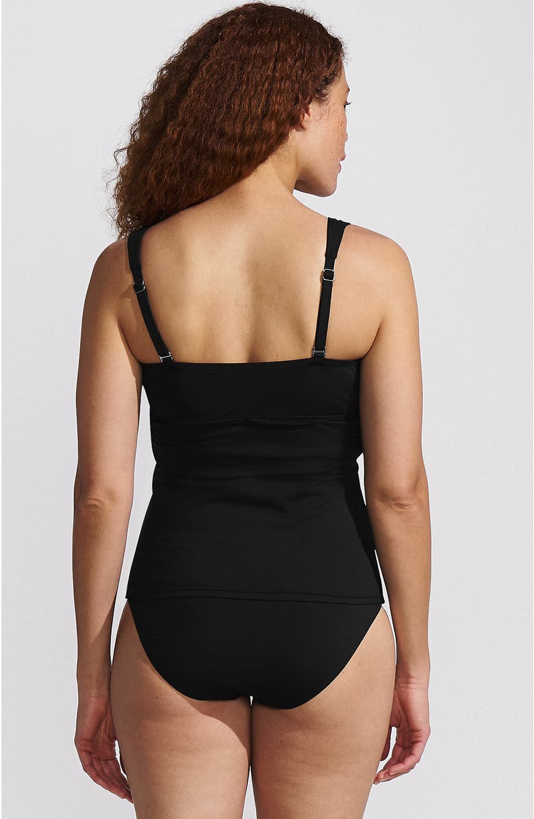 Lands' End Chlorine Resistant Plunge X-Back Tankini Swimsuit Top, Alternate, color, Black