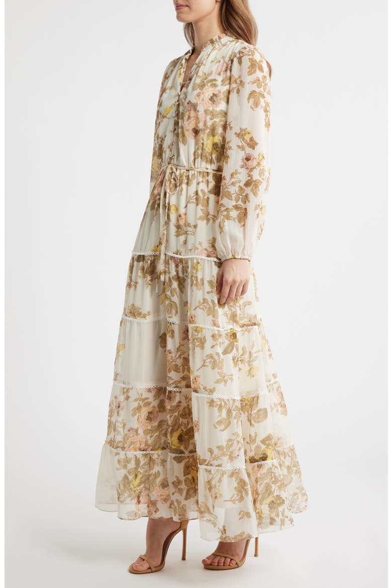 Floral Long Sleeve Tiered Maxi Dress, Alternate, color, TWILL