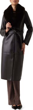 Marciano Zoey Faux Leather Coat with Removable Faux Fur Collar