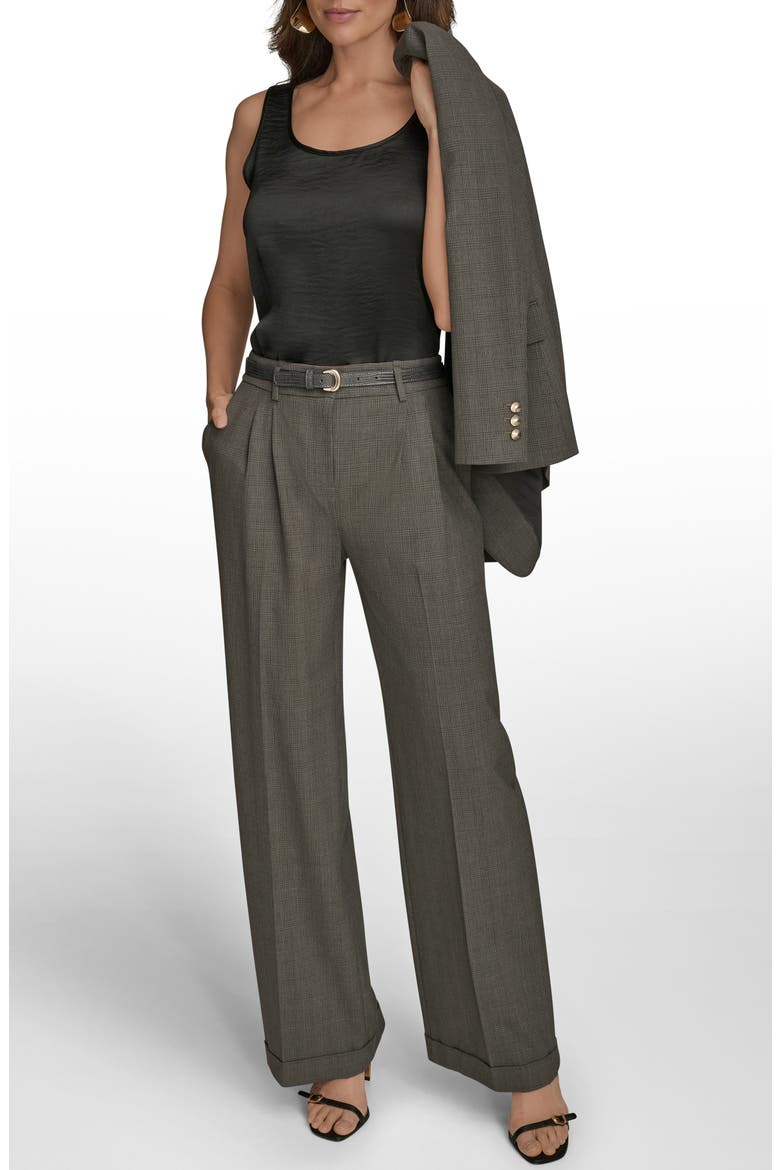 Belted Plaid Wide Leg Pants, Alternate, color, DARK MINERAL MULTI