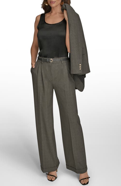 Donna Karan New York Belted Plaid Wide Leg Pants In Gray