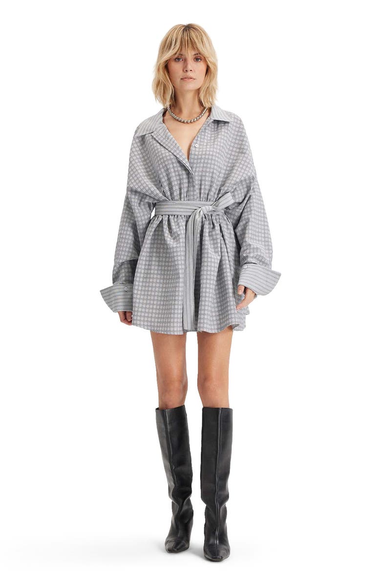 THEO The Label Echo Plaid Fit-and-Flare Mini Dress, Main, color, Black