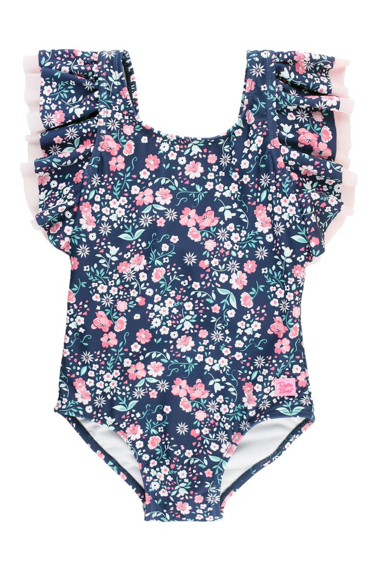 Kids' Moonlit Meadow Butterfly Sleeve One-Piece Swimsuit, Main, color, BLUE
