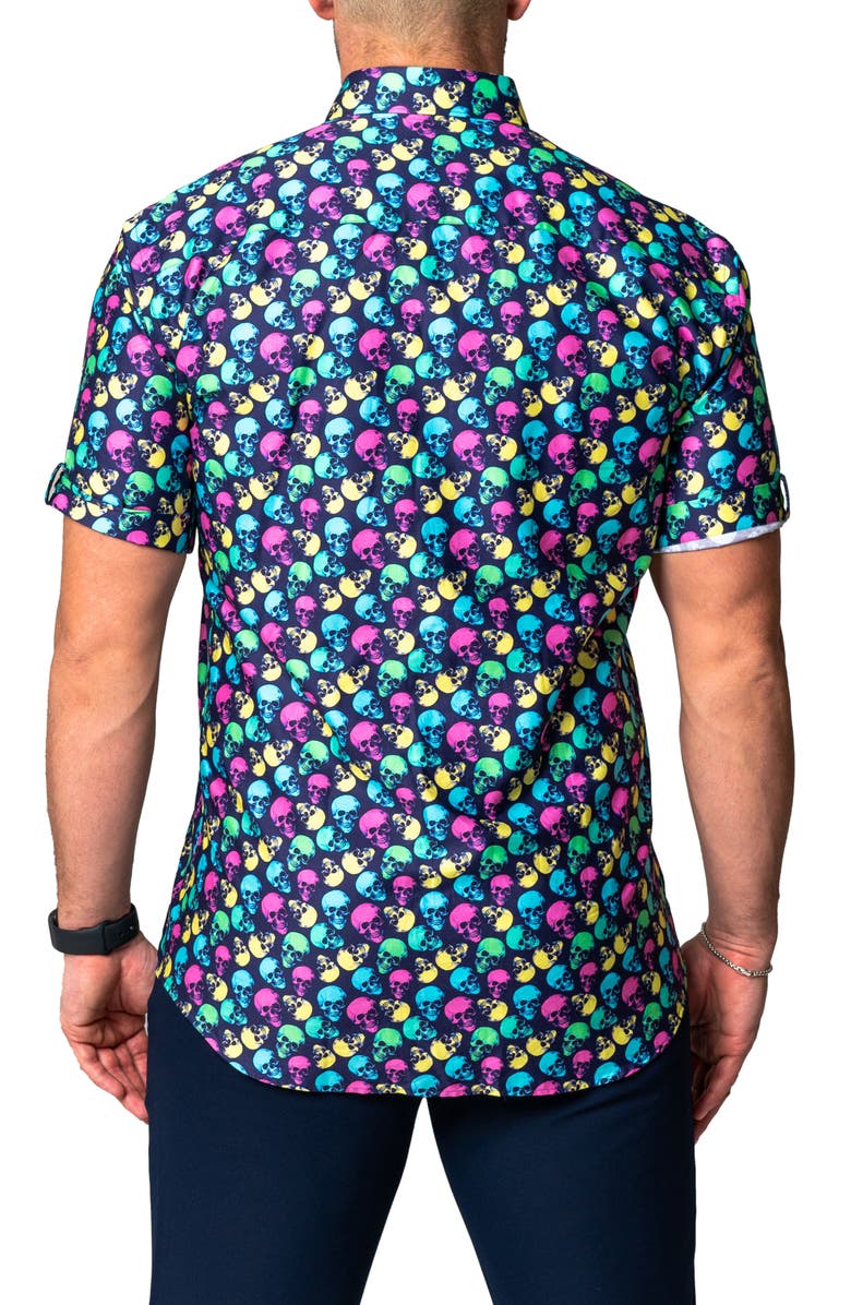 Maceoo Galileo Skull Regular Fit Short Sleeve Button-Up Shirt, Alternate, color, Multi