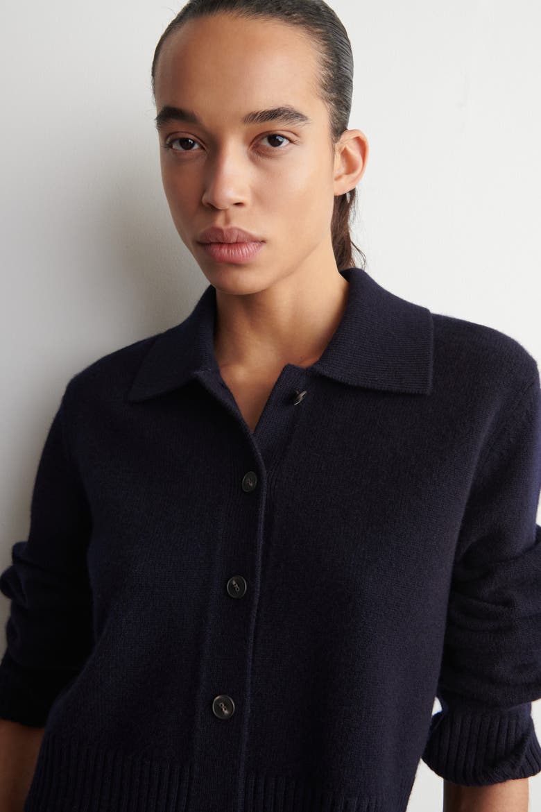 Collared Merino Wool Cardigan, Alternate, color, NAVY