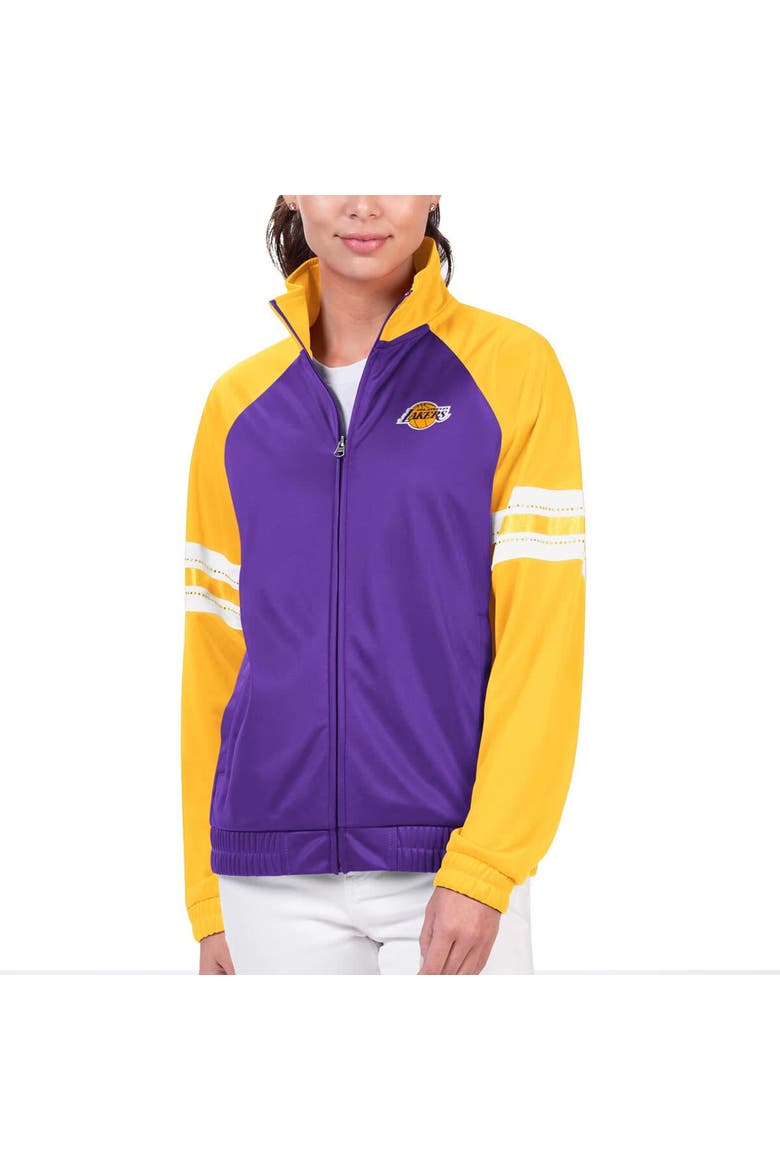 Women's G-III 4Her by Carl Banks Purple Los Angeles Lakers Main Player Raglan Rhinestone Full-Zip Track Jacket, Alternate, color, Purple