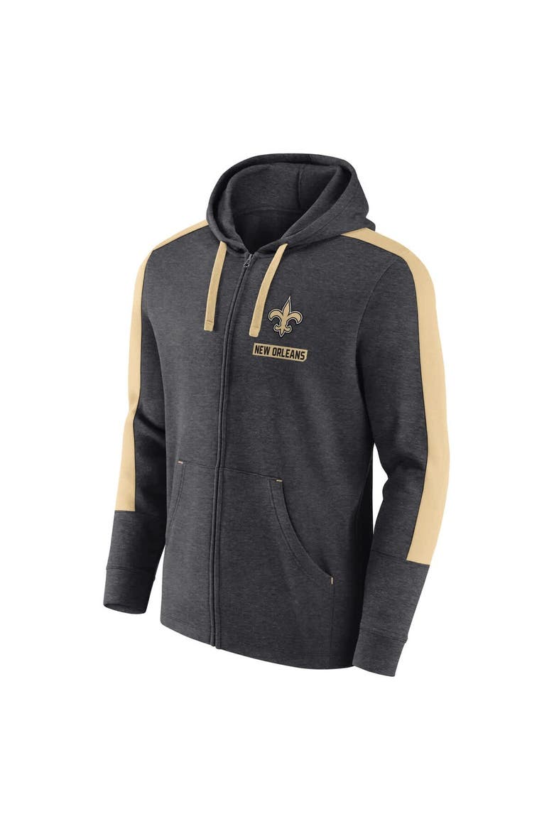 Men's Fanatics  Heather Charcoal New Orleans Saints Gains Full-Zip Hoodie, Alternate, color, Heather Charcoal