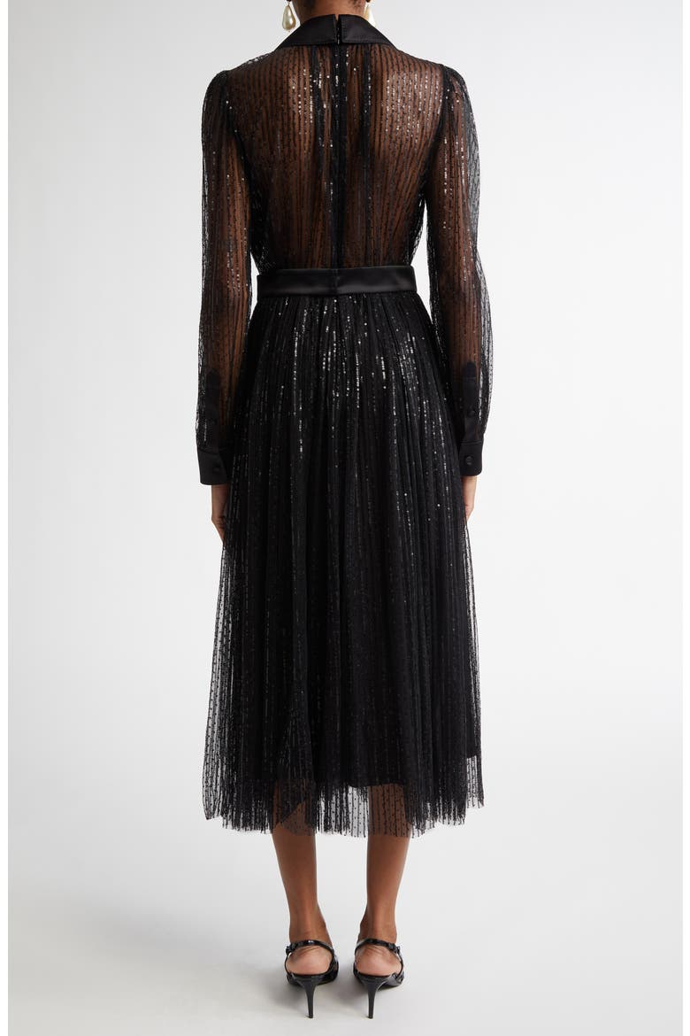 Sequin Sheer Long Sleeve Blazer Midi Dress, Alternate, color, N0000 NERO