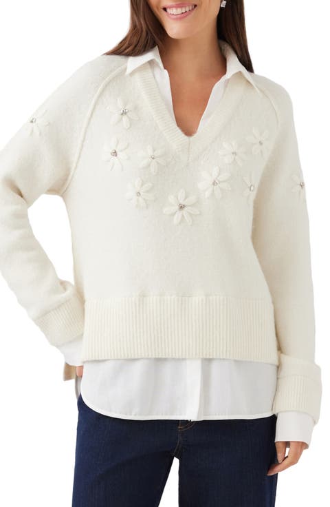 Embroidered Layered V-Neck Sweater