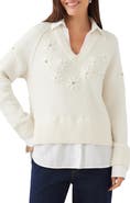 Karen Kane Embroidered Layered V-Neck Sweater
