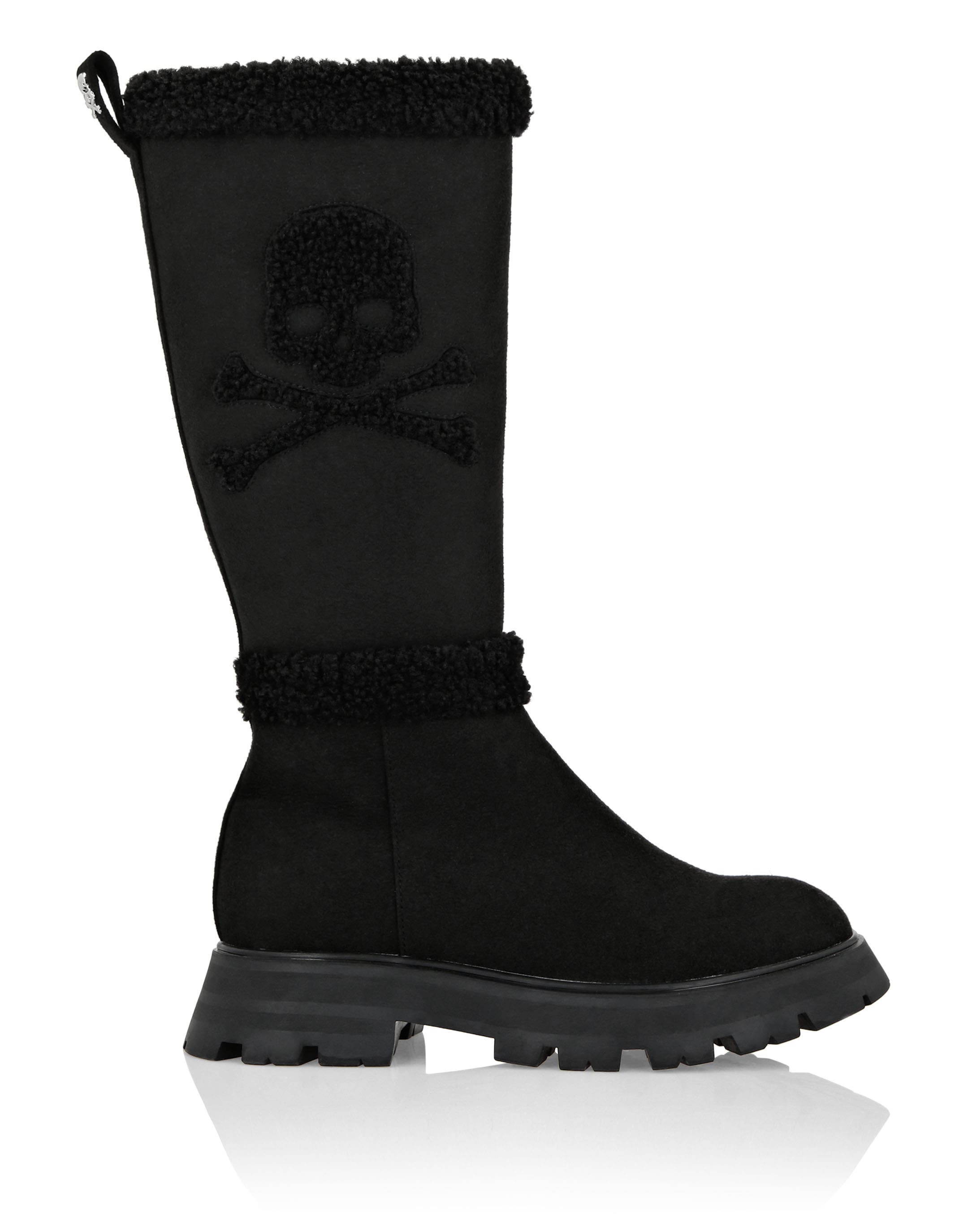 Boots Mid Flat Skull&Bones Women, Alternate, color, black