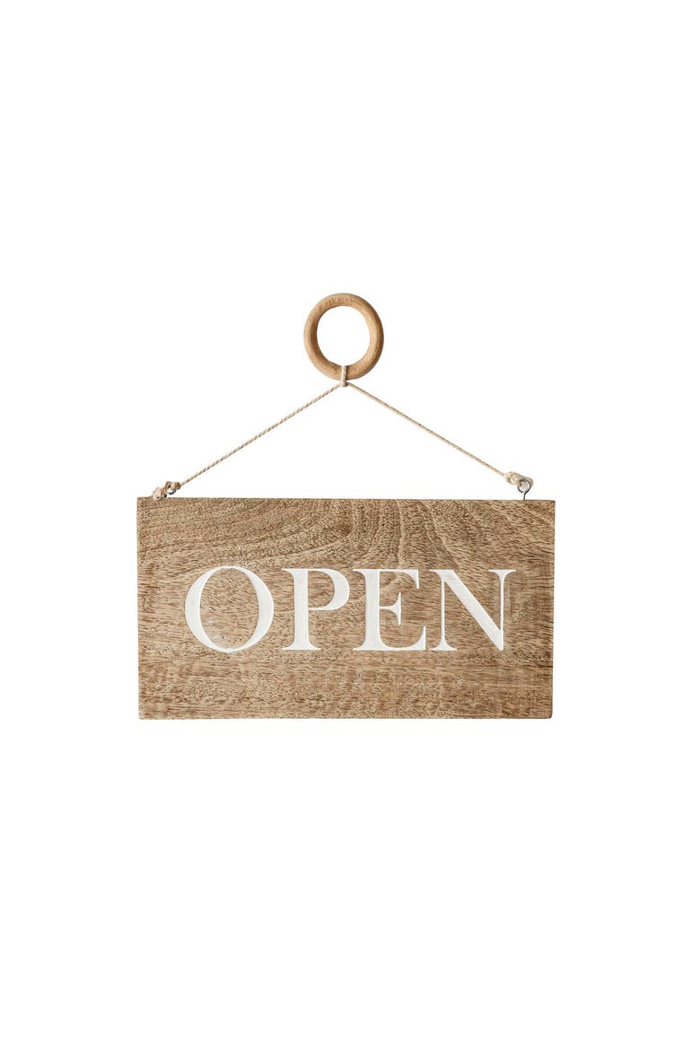 Open or Closed Sign Natural Mango Wood & Metal, Alternate, color, Brown