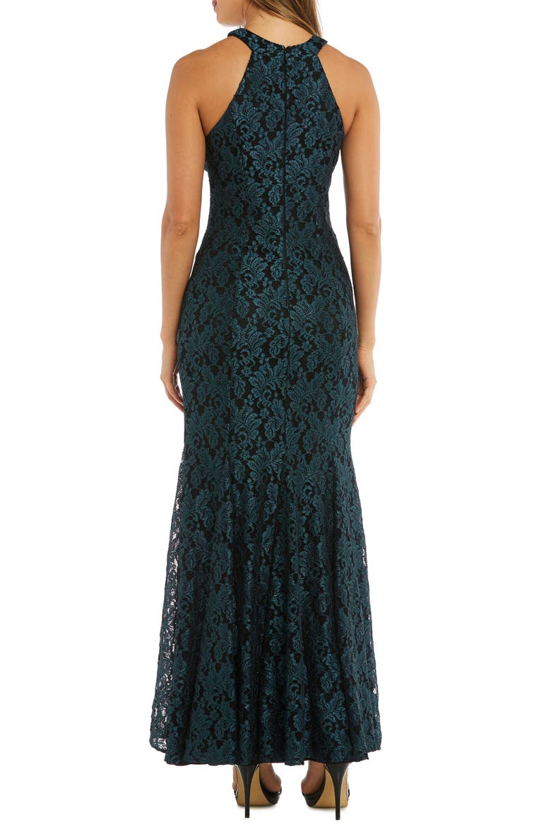 Glitter Lace Trumpet Gown, Alternate, color, SPRUCE