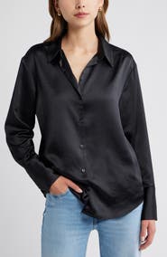 Open Edit Relaxed Fit Satin Button-Up Shirt