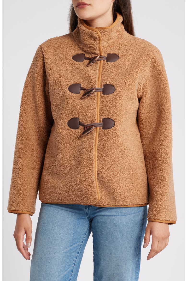 Toggle Front Faux Shearling Jacket, Main, color, SEPIA TAUP