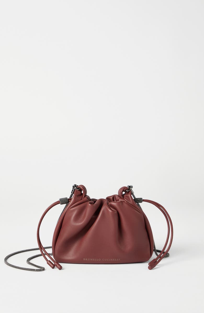 Brunello Cucinelli Soft leather mini Mellow Bucket bag, Alternate, color, Firebrick