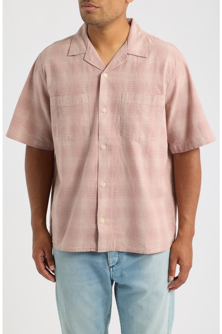 Plaid Short Sleeve Cotton & Linen Camp Shirt, Main, color, PNK