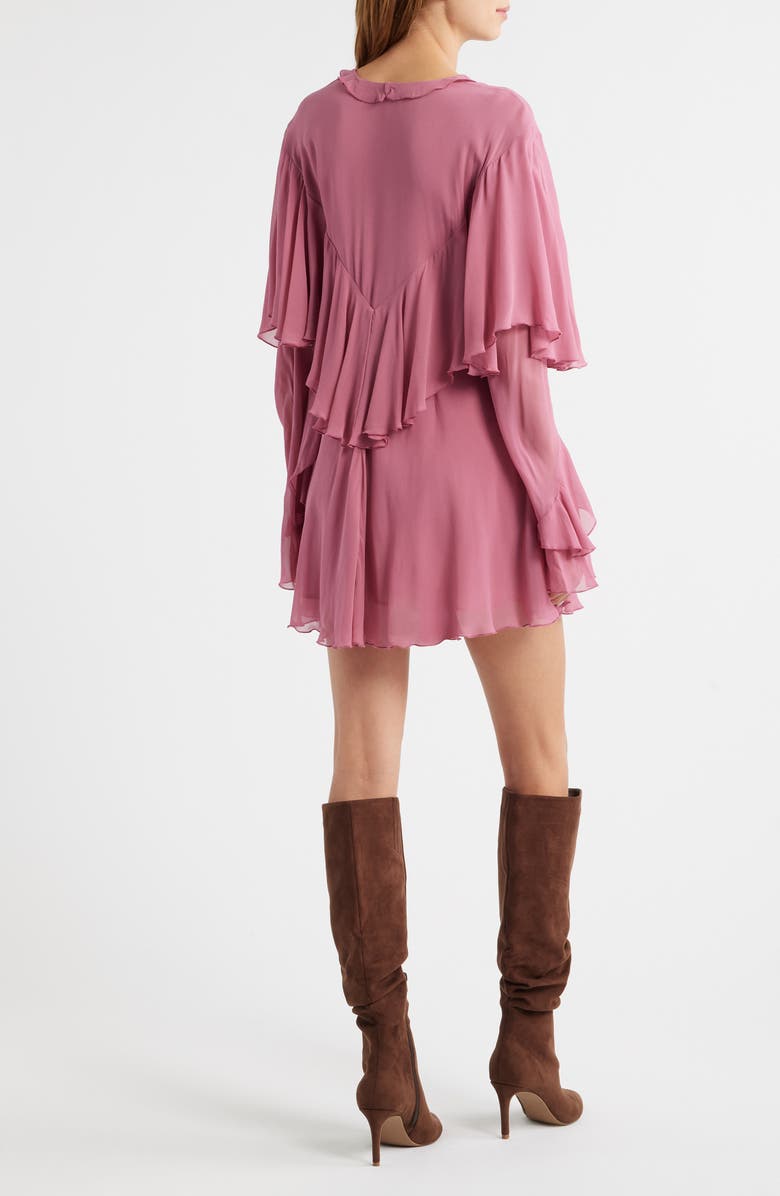 LoveShackFancy Liraine Ruffle Long Sleeve Minidress, Alternate, color, Deep Rose