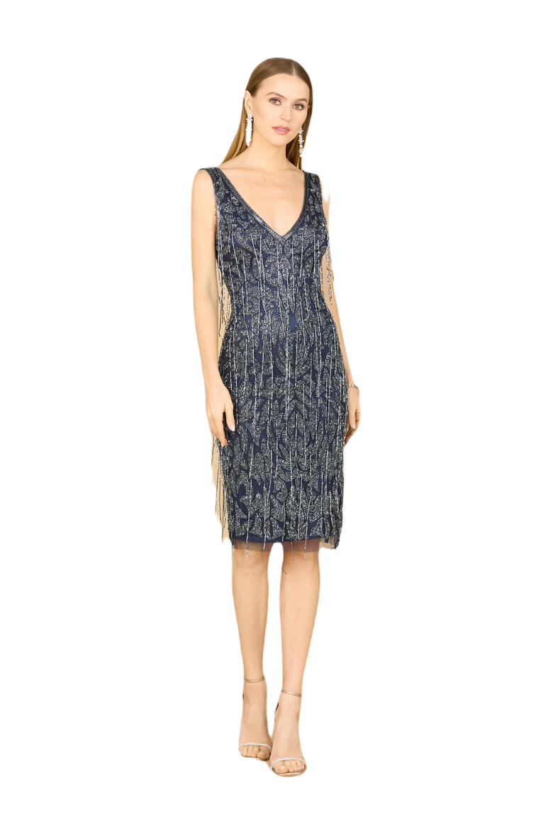 Fringe Cocktail Dress, Main, color, Navy
