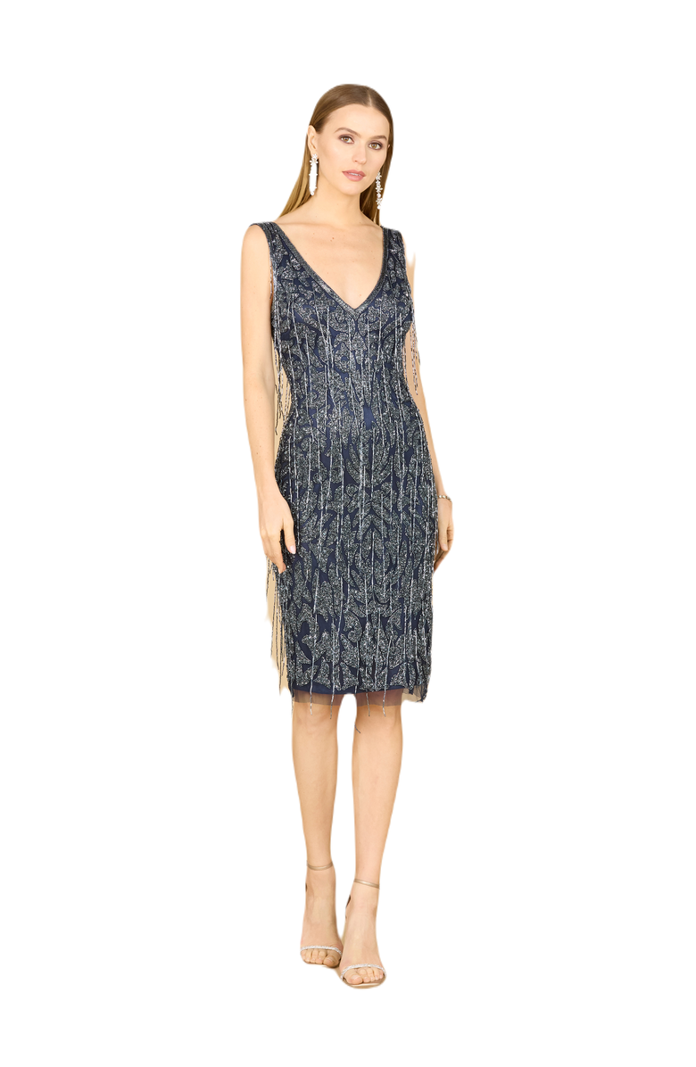 LARA New York Fringe Cocktail Dress, Main, color, Navy
