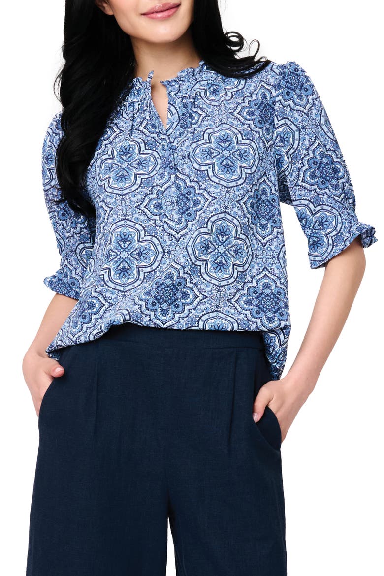 Dianthus Puff Sleeve Top, Main, color, BLUE BANDANA