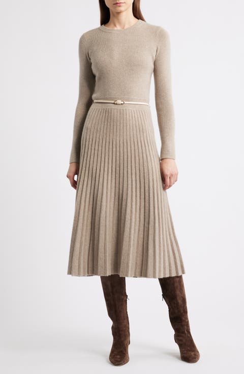 The Kellie Belted Long Sleeve Cashmere Midi Sweater Dress