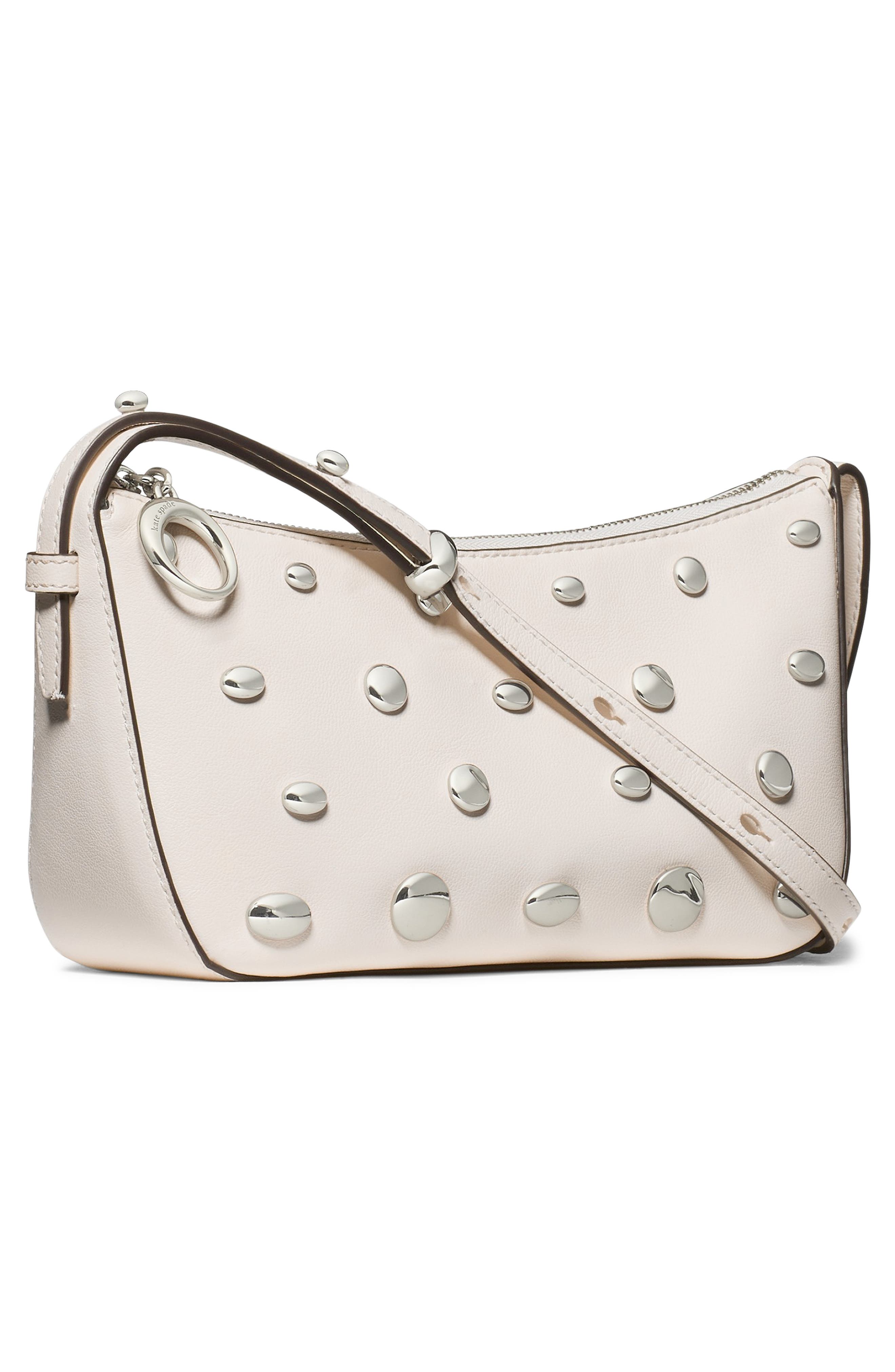 Kate Spade New York halo studded fine grain leather crossbody, Alternate, color, Cream