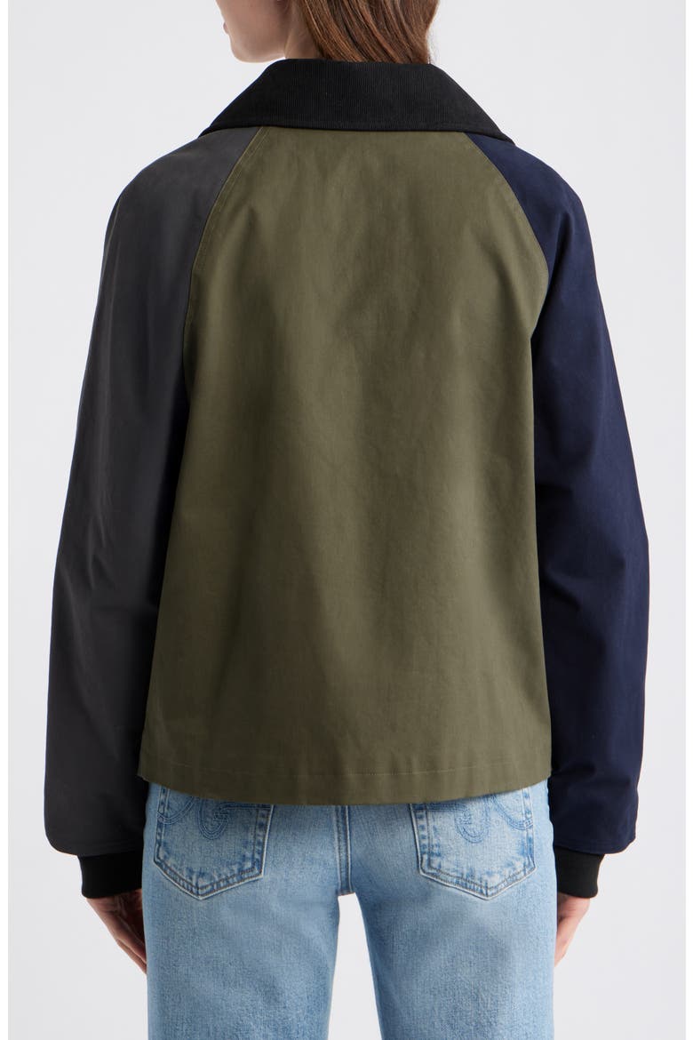 Short Colorblock Stretch Rain Jacket, Alternate, color, OLIVE / NAVY / GREY