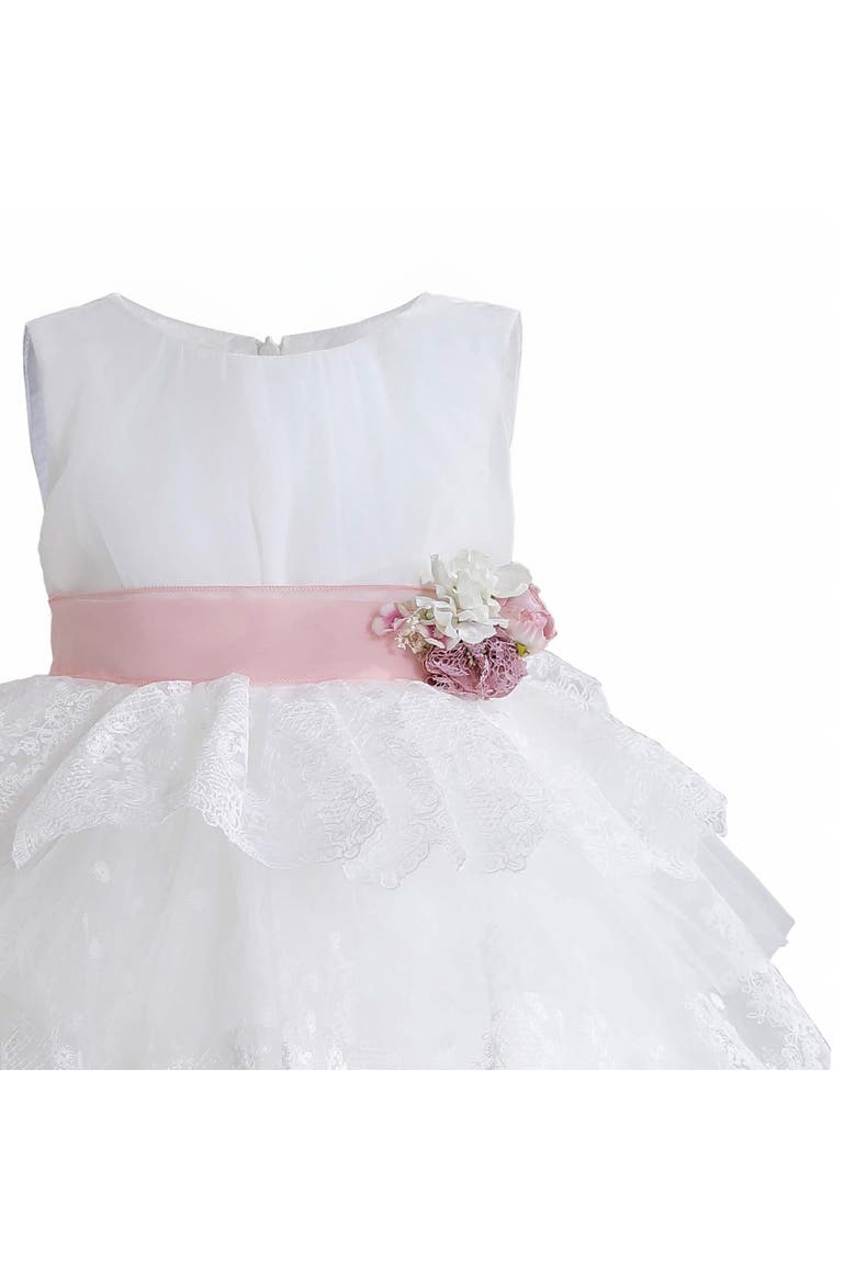 Divinia Lace & Sash Dress, Alternate, color, White