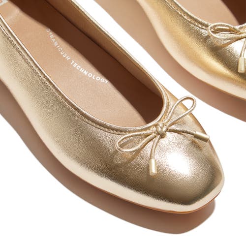 Fitflop Delicato Bow Soft Metallic-leather Ballet Flats In Gold