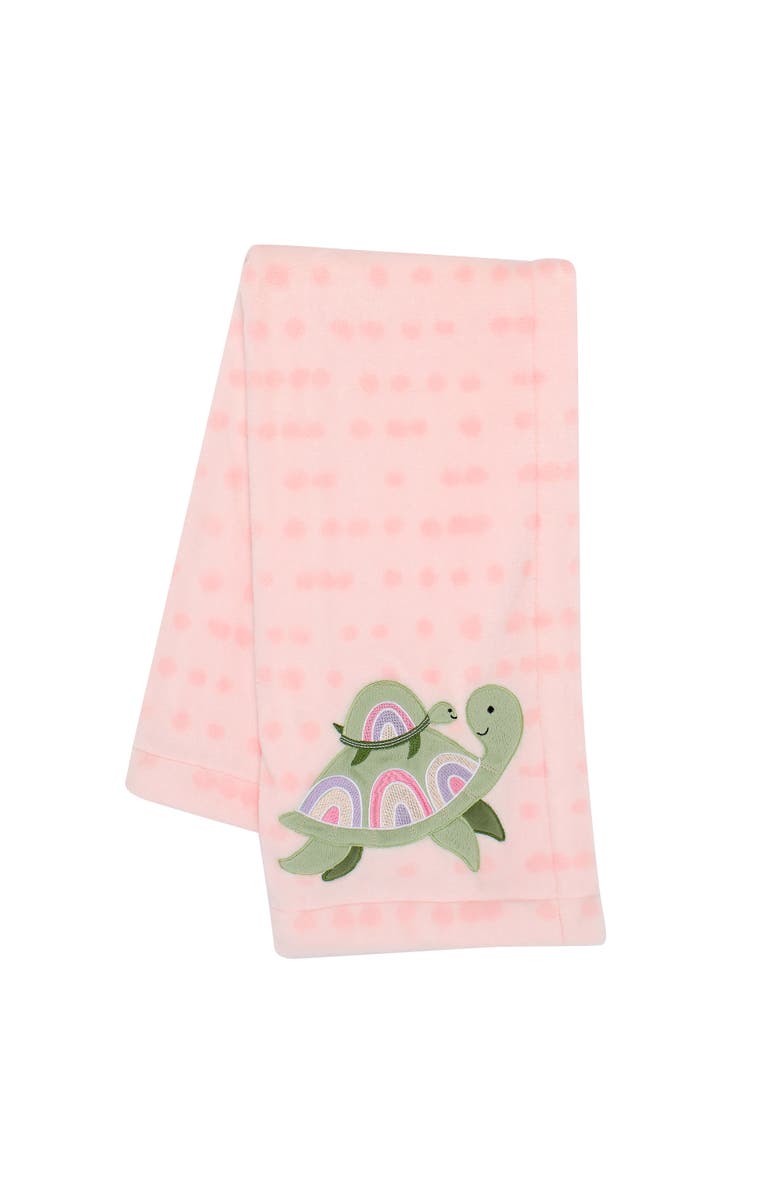 Lambs & Ivy Sea Dreams Cozy Fleece Turtle Applique Baby Blanket, Main, color, Pink